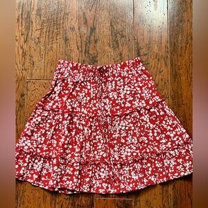 ROMWE Red and White Floral A-Line Skirt